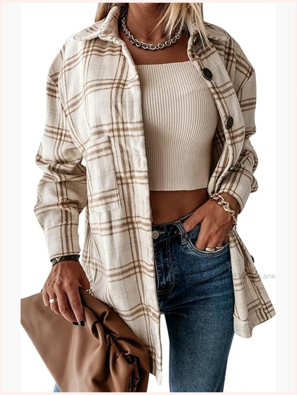 Womens Flannel Button Down Shirt Plaid Long Sleeve Casual Blouse Jacket